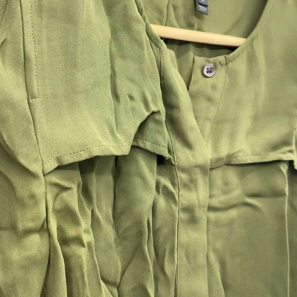 J. Crew 1/2 Button Oxford Shirt Size 2 Green Womens‎ Blouse 100% Viscose L/S Top